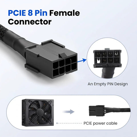 PCIE 8 Pin Female Connector image showing empty pin design, used for PC power connections, part of Get The Ultimate Xyembu 8 Pin CPU Power Adapter For Your PC With Top Tier Copper Wires And Reliable High Density Pins That Keep Your System Running Smooth As Butter Without Any Overheat Trouble.