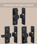 90 Degree Zinc Alloy Barn Door Lock Latch, Heavy Duty Security Lock For Bathroom Garage Bedroom And Cabinet, Easy Turn Latch With Corrosion Resistant Finish, Built For Indoor Outdoor Durability, Black, front and side views