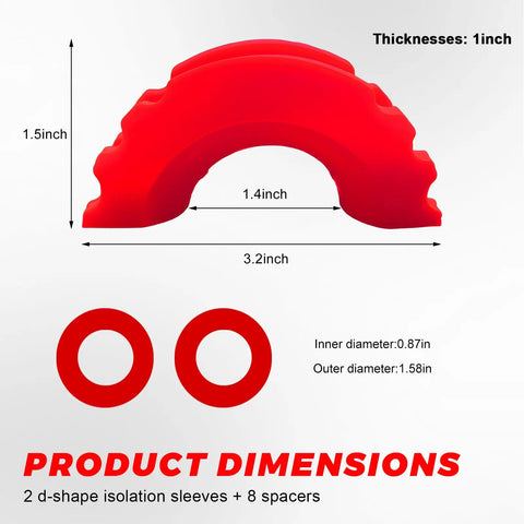 Red D Ring Shackle Isolator Washers Kit Rubber Towing Shackle Cover Set Protects Bumper and Cuts Down Rattle dimensions