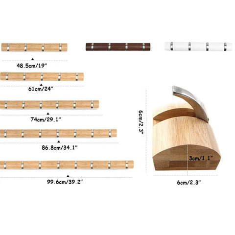 Built Tough Eight Hook Wall Mounted Coat Rack Featuring Rustproof Steel Fold Down Design For Zero Hassle Multipurpose Indoor Entryway Organization And Door Storage Stand with various sizes displayed.