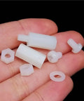 Non Conductive Nylon Hex Spacer Kit 3 Sets M2 M2.5 M3 M4 With Column Standoffs Screws Nuts And Washers For PCB Motherboard Drone Quadcopter And Computer Circuit Boards For Nerdy Drone Builds Black M3 650 Pieces, white nylon spacers in hand