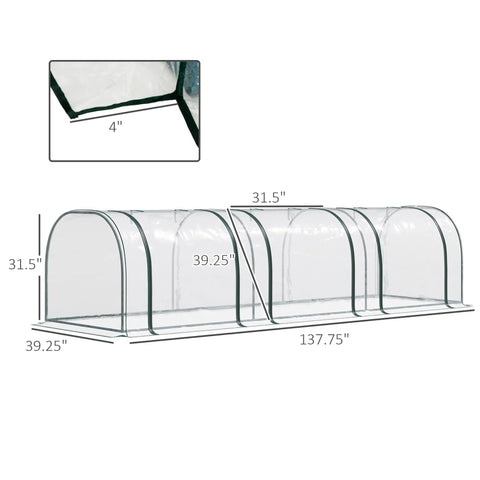 11 By 3 By 2.5 Ft Mini Greenhouse Portable Tunnel With Roll Up Zippered Doors UV Waterproof Clear Plastic Cover Steel Frame