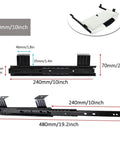 Diagram showing measurements for Under Desk Keyboard Tray With Full Extension Slides 3 Section Telescopic Rails Ball Bearing Action 45 Kg Load Capacity.