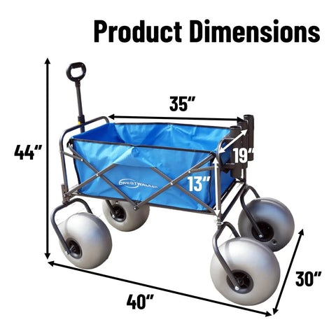Balloon Wheel Beach Wagon With Chair Racks Collapsible Fishing Cart For Sand Heavy Duty 300 Lb Capacity dimensions diagram