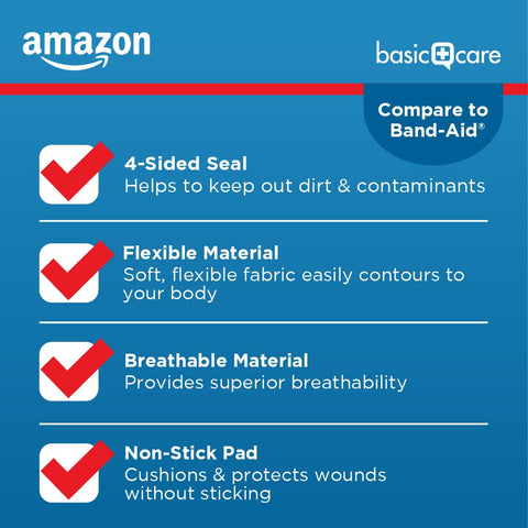 Flexible Fabric Adhesive Bandages For Wounds And Scrapes Breathable With Nonstick Pad Latex Free 1x3 Inch 100 Count features
