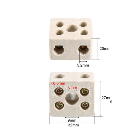 2-way ceramic terminal block, 380V 30A, high-temperature beige connector, 2 pcs