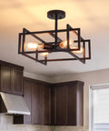 Industrial Black 4 Light Dope Semi Flush Mount Ceiling Light Fixture With E26 Socket For Kitchen Island Hallway Dining Room Rustic Vintage Farmhouse Chandelier Modern Retro installed in modern kitchen.