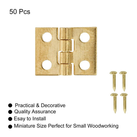 Mini Metal Box Hinges Set Of 50 With 200 Replacement Screws Retro Antique Bronze Finish 10mm By 8mm with four visible screws