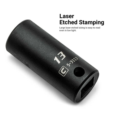 13 mm socket from 3/8 Inch Drive Semi Deep Impact Socket Set Metric Sizes 8 To 22 mm 15 Piece Premium Heavy Duty Chrome Molybdenum Steel