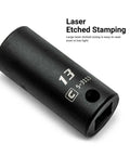 Close-up of a 13mm socket with laser etched stamping from the Three Eighth Inch Drive Shallow Semi Deep And Deep Impact Socket Set