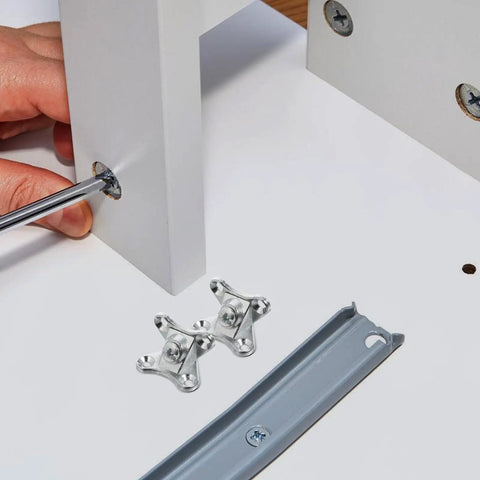 Installing Butterfly Corner Brace Brackets 12 Pack Zinc Alloy Silver Shelf Brackets for Cabinets and Beds on white furniture