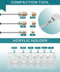 Ergonomic compaction tool with acrylic holder, part of Filling Tool Kit For Home And Lab Use With Micro Funnels And Lab Scoops