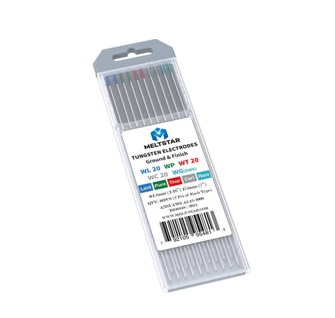 Pro Grade TIG Welding Tungsten Electrodes Set With Pure Cerium Lanthanated And Rare Earth Blend Seven Piece One Sixteenth Inch Mix