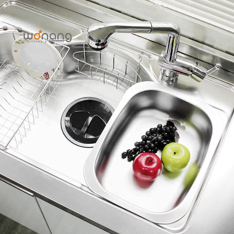 Big 9.9L Stainless Steel Dishpan For Everyday Kitchen Cleanup with fruit, in sink.