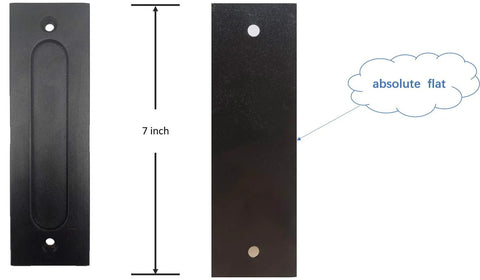 7 Inch Black Sliding Barn Door Finger Pull Set, Heavy Duty Modern Invisible Handle, Cast Iron, 2 Pieces, Front and Side View