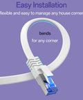 Ultra Thin Flat Ethernet Cable For 100 Ft Indoor Outdoor Use, Shielded SFTP Network Cable Delivers 40Gbps Speeds And 2000MHz Bandwidth shown bending easily