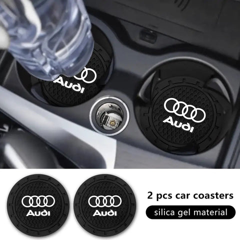 Audi Slick Silicone Cup Holder Coaster Set With Crystal Rhinestones for car interior, shown in cup holders.