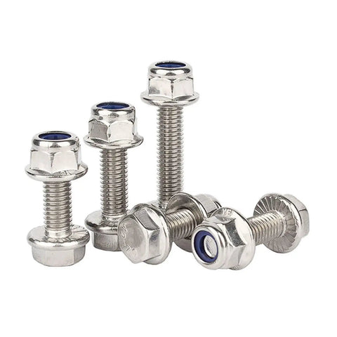Stainless Steel M6 Flange External Hex Head Screws With Serrated Flange, Nylon Insert Nuts Kit, M6x25 Inch, 20 Sets shown in detail