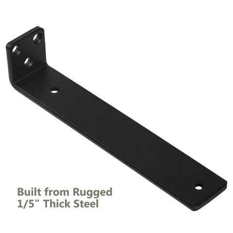Six Inch Floating Shelf Brackets, Built Tough Heavy Duty Hidden Mounts For Wall, Black Powder Coated Steel, single bracket view