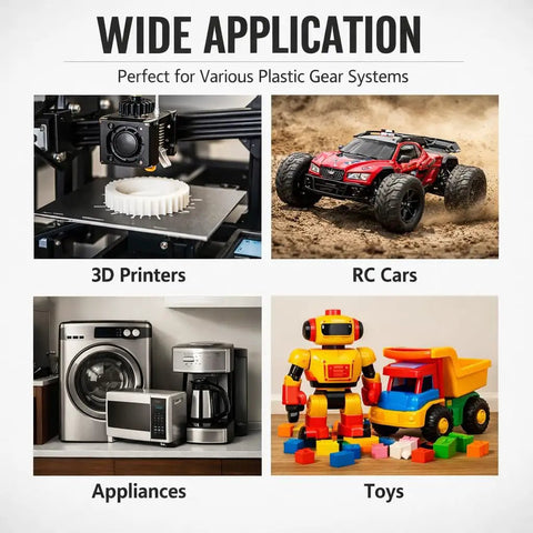 Wide application of Low Noise Gear Grease For Plastic Gears 1 Oz White Lithium Lubricant on 3D printers, RC cars, appliances, and toys.
