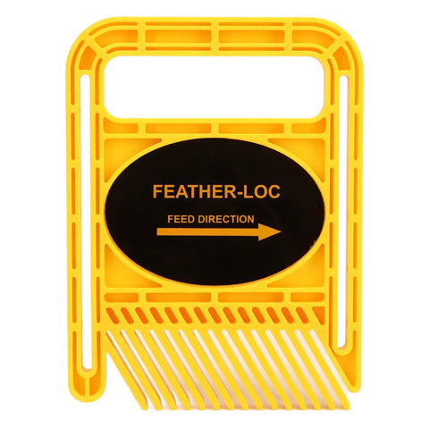 Extended Adjustable Featherboard Set For Table Saw And Router Table Rock Solid Abs Safety Guide Yellow with feed direction markings.