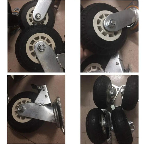 Heavy Duty 8 Inch Caster Wheels With Locking Brake And Silent Rubber Tread For Moving Furniture And Tools, close-up view.