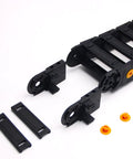 R100 Open Cable Drag Chain Carrier For CNC Machines And Electrical Gear, 1 Meter Long, 35x100mm, openable design, connectors shown