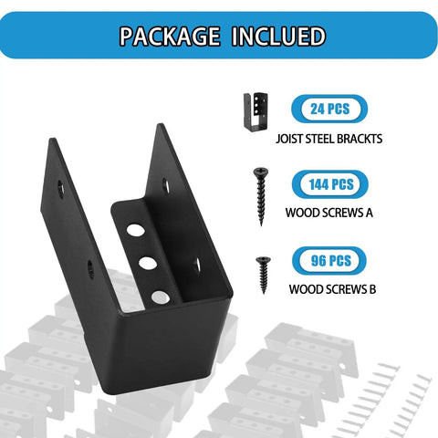 Concealed Joist Hanger Set 24 Pack For 2x4 Lumber Provides Strong Framing Brackets And Railing Supports Heavy Duty Q235B Steel Powder Coated Black Durable Joist Hangers For Beams Swing Handrail Fence