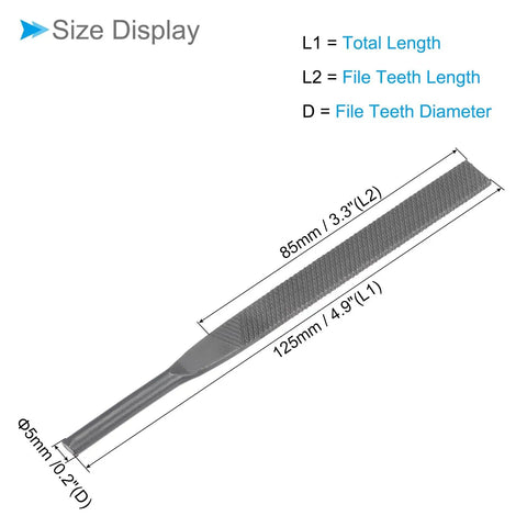 Heavy Duty Pneumatic Air Metal File Set Features Zero Point Two Inch Shank And Five Inch Reach for precise dimensions and detailed use.