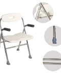 Easy Fold Shower Chair For Seniors And Disabled, Adjustable Height Bath Seat with grab handle, stainless steel, rubber feet.