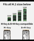 Kickass External NVMe SSD Enclosure Supporting Thunderbolt 4 And USB4 Boasts Blazing 40Gbps Transfer Rates For M2 Drives showing compatible M.2 sizes 2230 to 2280.