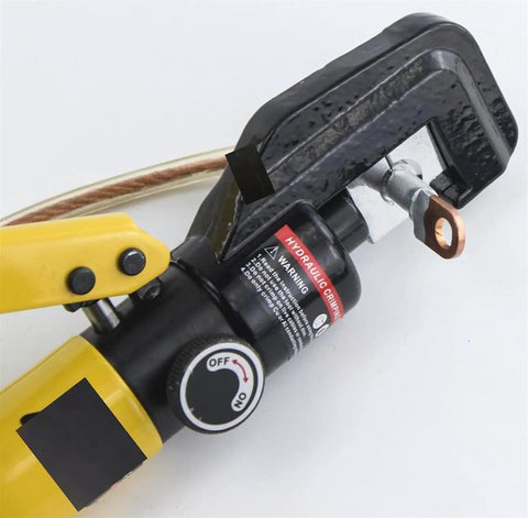 Heavy Duty Hydraulic Crimping Tool For Cable Lugs And Copper Joints, 4 To 70mm2 Range, 5 To 6 Ton Pressure, 360 Degree Rotating Head, Ideal For Aluminum And PEX Piping, ES And RU Warehouse Ready, shown with copper lug