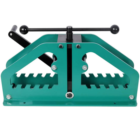 Heavy Duty Manual Tube Roller Bender Pipe Bending Machine Green Carbon Steel with hand crank for precise tube shaping.