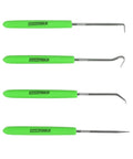 Four Piece Hook And Pick Set With Green Handles For Precision Projects And O Ring Picks A Grab And Go Tool Kit For Automotive And DIY Tasks