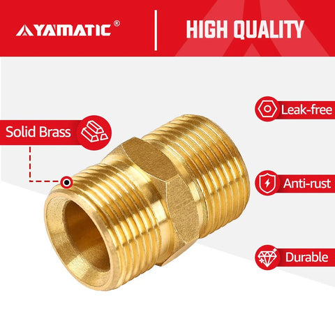 YAMATIC solid brass dual M22-14mm male pressure washer hose connector, 5000 PSI, front view