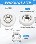 Bulletproof Nylon Ball Bearing Rollers With Double Sealed Idler Housing Butter Smooth Cabinet Slide And Home Fitness Track Repair Sets Featuring Heavy Duty Stainless Gaskets And Quick Swap Installation White Coating product size details showing 24mm nylon pulleys and 10mm gaskets.
