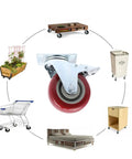 2pcs Red TPR Swivel Caster Wheels with Brake, Heavy Duty 360 Degree showcased with various furniture and carts.