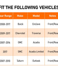 Compatibility table for Front Or Rear Wheel Bearing And Hub Assembly Fit For 09 To 17 Chevy Traverse 08 To 17 Buick Enclave 07 To 16 GMC Acadia