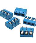 60 Pieces 5mm Pitch 2 Pin And 3 Pin PCB Mount Screw Terminal Block Connectors for Arduino in blue, various views shown