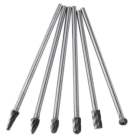 6pcs 6mm Shank Tungsten Carbide Rotary Burr Set For Die Grinder Aluminum 10mm Head Heavy Duty Metal And Stone Shaping Bits Dust Free