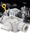 Durable Plastic Shut Off Valve With Quick Coupler For Industrial Air Systems And Pneumatic Equipment, 10mm shown with machinery background
