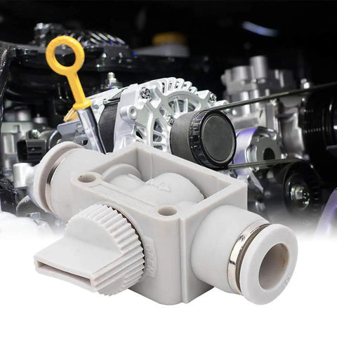 Durable Plastic Shut Off Valve With Quick Coupler For Industrial Air Systems And Pneumatic Equipment, 10mm shown with machinery background