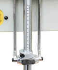 Front view of KAKA Industrial 48-inch sheet metal brake with chrome posts, vertical ruler and knurled clamp dial