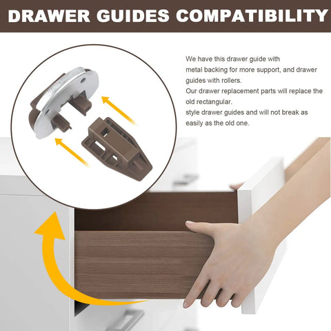 Close-up of 10 Pack Improved Commercial Drawer Slides Replacement Kit Model 168 with metal backing plate and roller guides.
