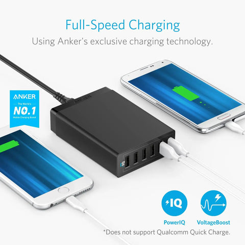Six Port 60W USB Charging Hub For iPhone iPad MacBook Galaxy LG HTC And More With Fast Charging Tech And Overload Protection in use with phones