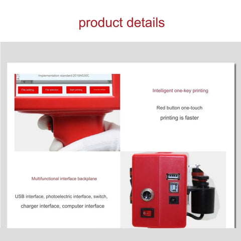 Compact Handheld Inkjet Printer With Four Point Three Inch Screen showing the user interface and back panel connections for easy operation.
