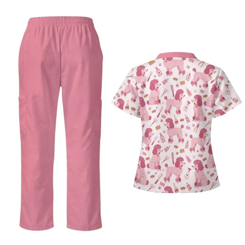 Hot Pink Scrubs Tops And Pants Set For Women Perfect For Nurses Veterinary Techs Dental Hygienists And Pet Groomers With Handy Pockets