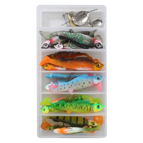 Assorted Mimic Minnow Swimbait Lure Kit With Jig Head Design in plastic case for big gamefish freshwater fishing