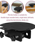 Adjustable Bunk Bed Fan Holder With Heavy Duty Clamp Bracket For Dorm Rooms, black metal mount for fans, clamps to bed frames.