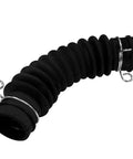 Washer Drain Hose Assembly For LG And Kenmore Washers With Thick Tub To Pump Connector And Stainless Steel Clamps Replaces 2134394 AEM73213001 WH41X10083 Durable Upgrade; corrugated black rubber hose with clamps close-up.
